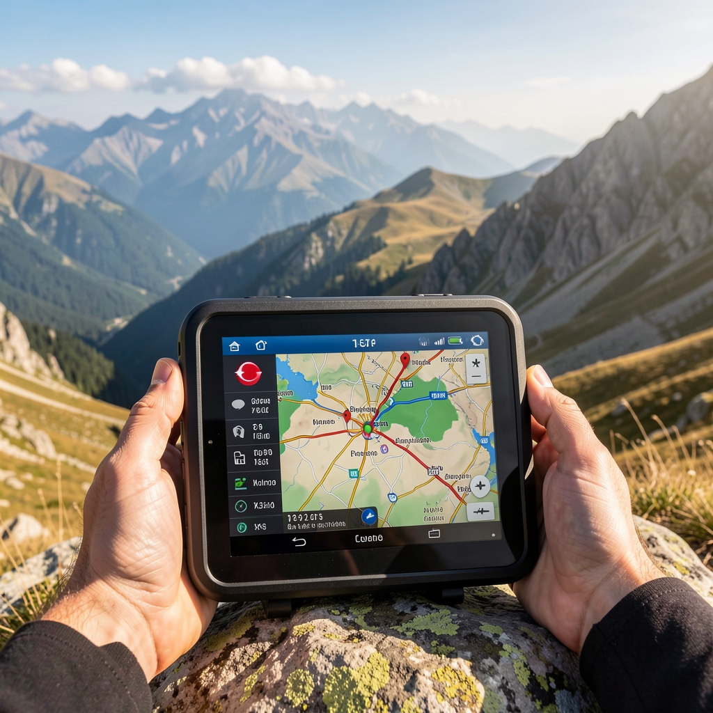 Türkiye dağlık bölgesinde GPS navigasyon cihazı harita ile