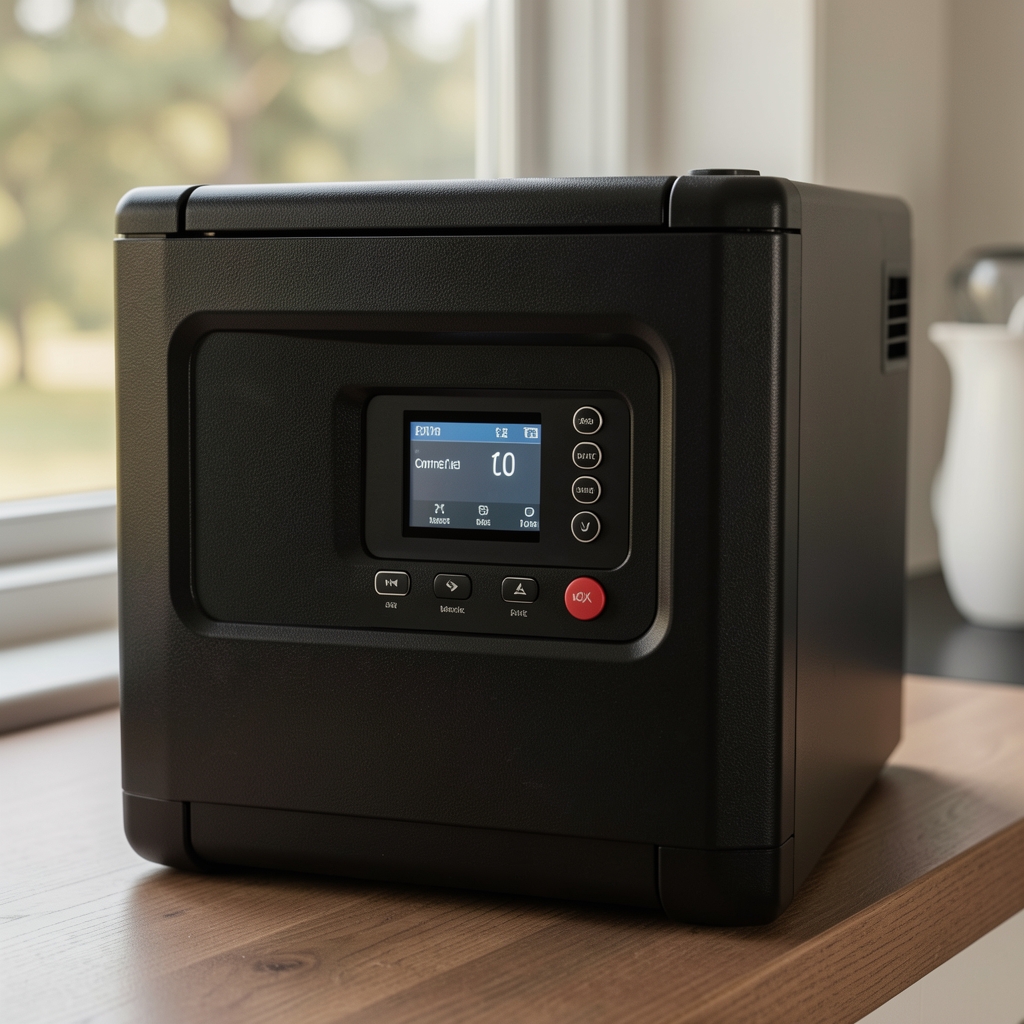 Dometic CFX3 kompresörlü kamp buzdolabı LCD kontrol paneli ve siyah gövde